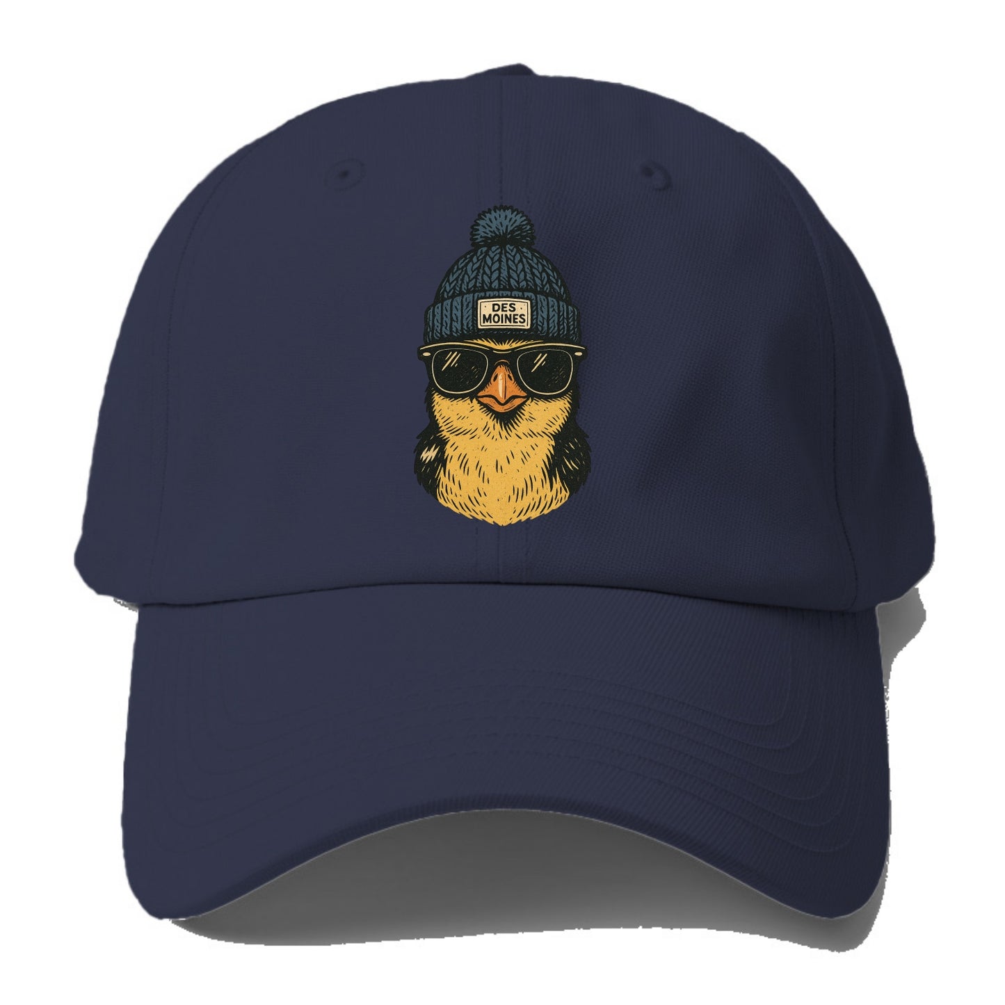 Iowa Goldfinch wearing Des Moines beanie with pom pom and wayfarer - Baseball Cap For Big Heads - Twilight Navy(Blue)
