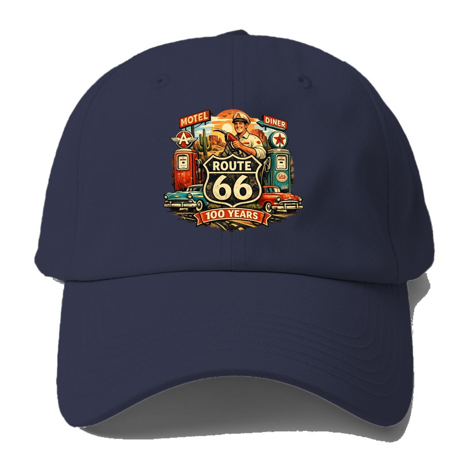 FILL ER UP | Vintage gas pumps | Flying A or Texaco style | Service station | Fuel - Baseball Cap - Twilight Navy(Blue)
