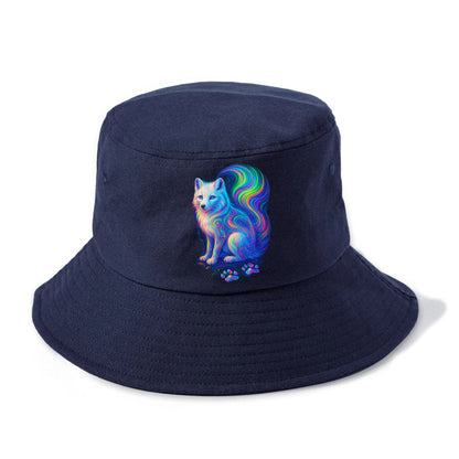 Graceful arctic fox with tail streaming aurora colors, white fur with prismatic - Bucket Hat - Twilight Navy(Blue)