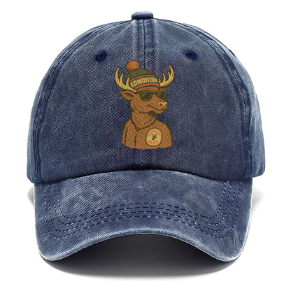 Edmonton Elk wearing Edmonton beanie with pom pom and wayfarer sunglasses - Classic Cap - Twilight Navy(Blue)