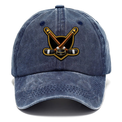 Embroidered patch design - HOCKEY CROSSED STICKS - ice hockey sticks with puck in - Classic Cap - Twilight Navy(Blue)