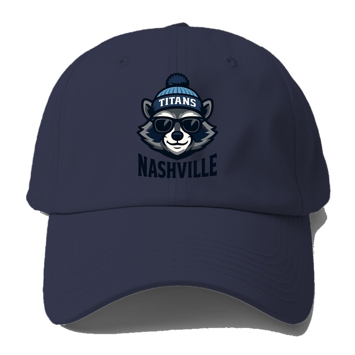 Nashville Raccoon wearing Titans navy and light blue beanie with pom pom and - Baseball Cap - Twilight Navy(Blue)