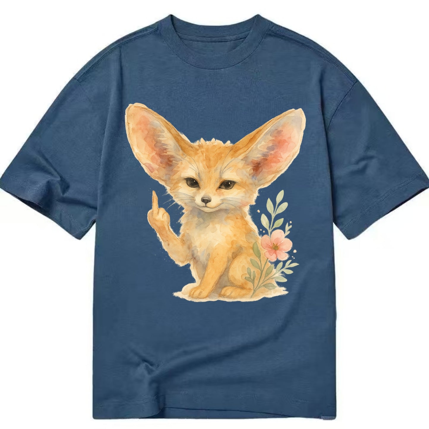 tiny fennec fox with oversized ears, one small paw raised in sass - Classic T-shirt - Twilight Navy(Blue)