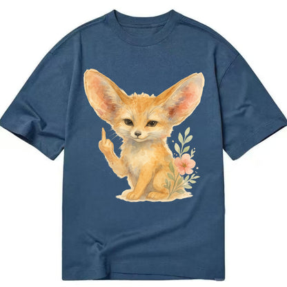 tiny fennec fox with oversized ears, one small paw raised in sass - Classic T-shirt - Twilight Navy(Blue)