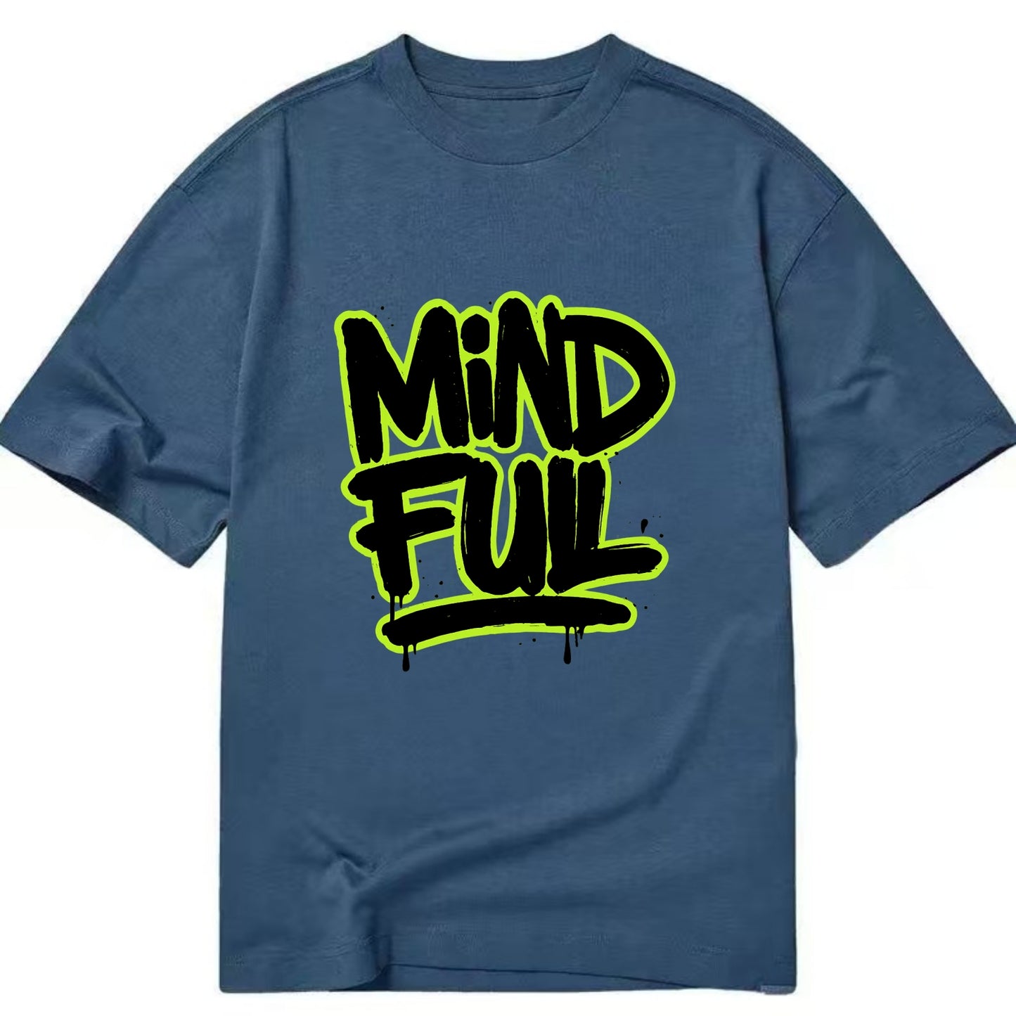 Bold typography design - "MINDFUL" - present awareness, conscious living - Classic T-shirt - Twilight Navy(Blue)