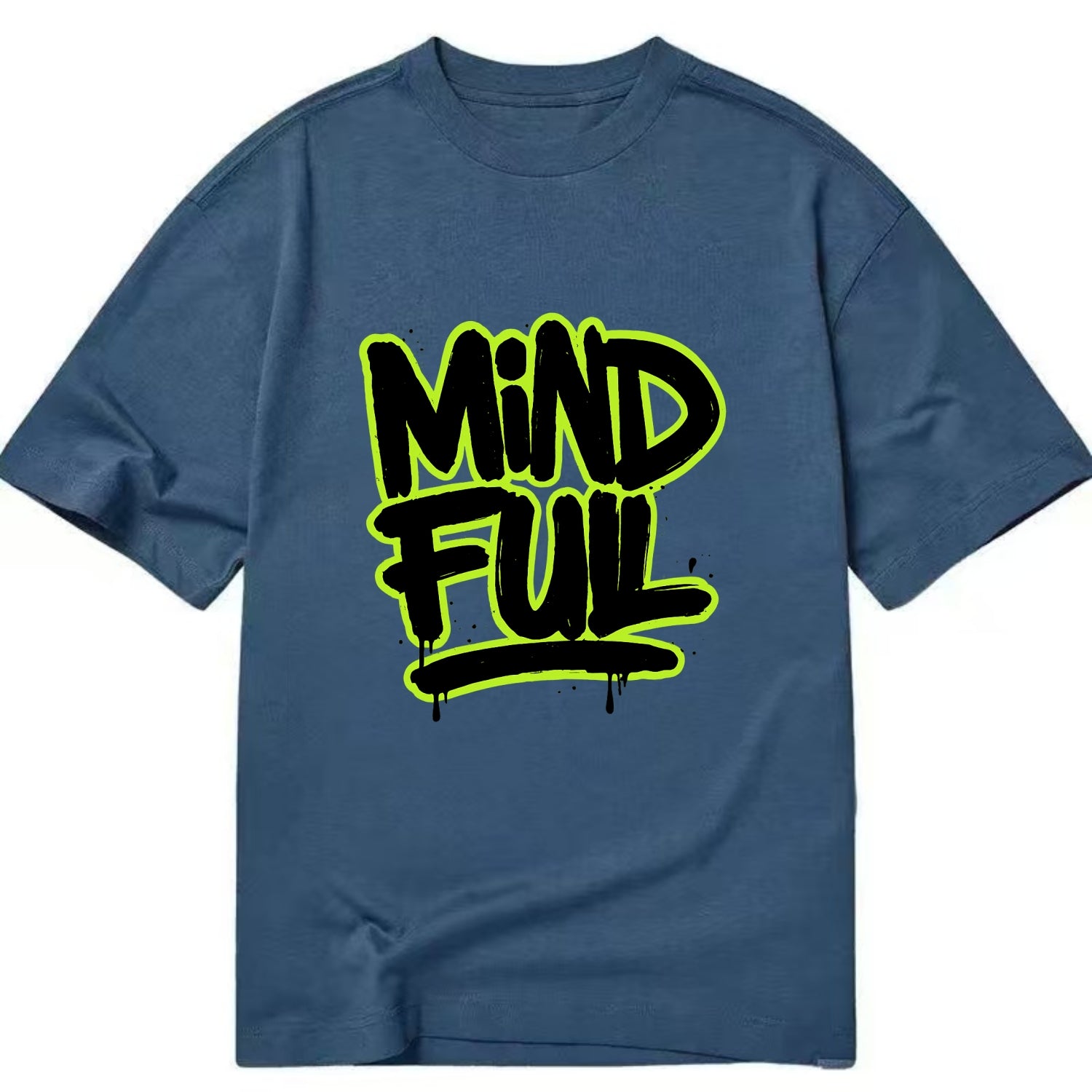 Bold typography design - "MINDFUL" - present awareness, conscious living - Classic T-shirt - Twilight Navy(Blue)