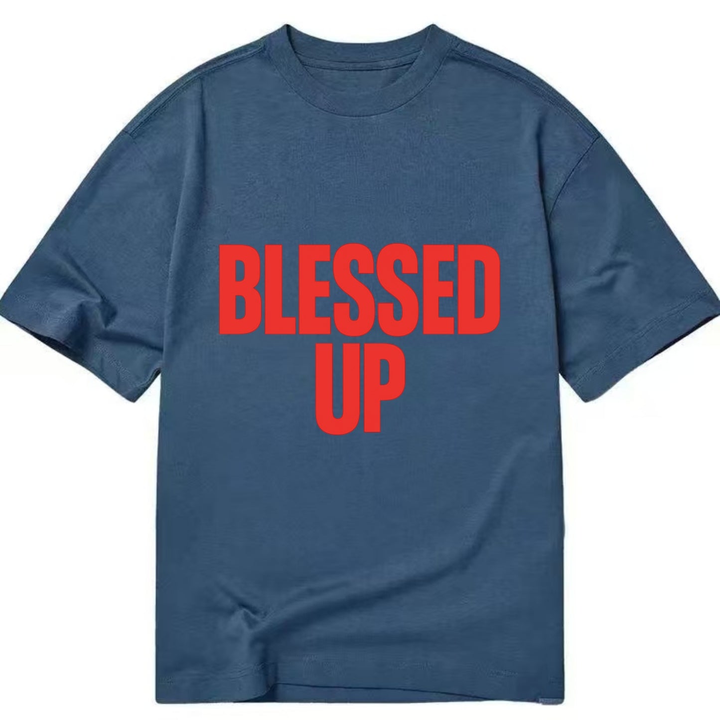 Bold typography design - "BLESSED UP" - recognizing fortune - Classic T-shirt - Twilight Navy(Blue)
