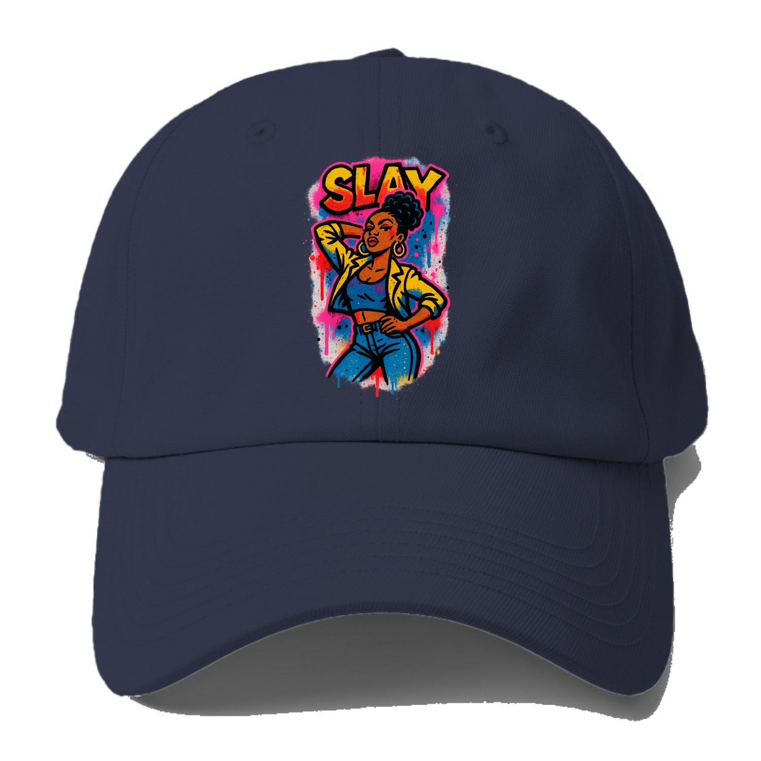 Empowered figure striking confident pose - "slay" culture, fierce and fabulous energy - Baseball Cap - Twilight Navy(Blue)