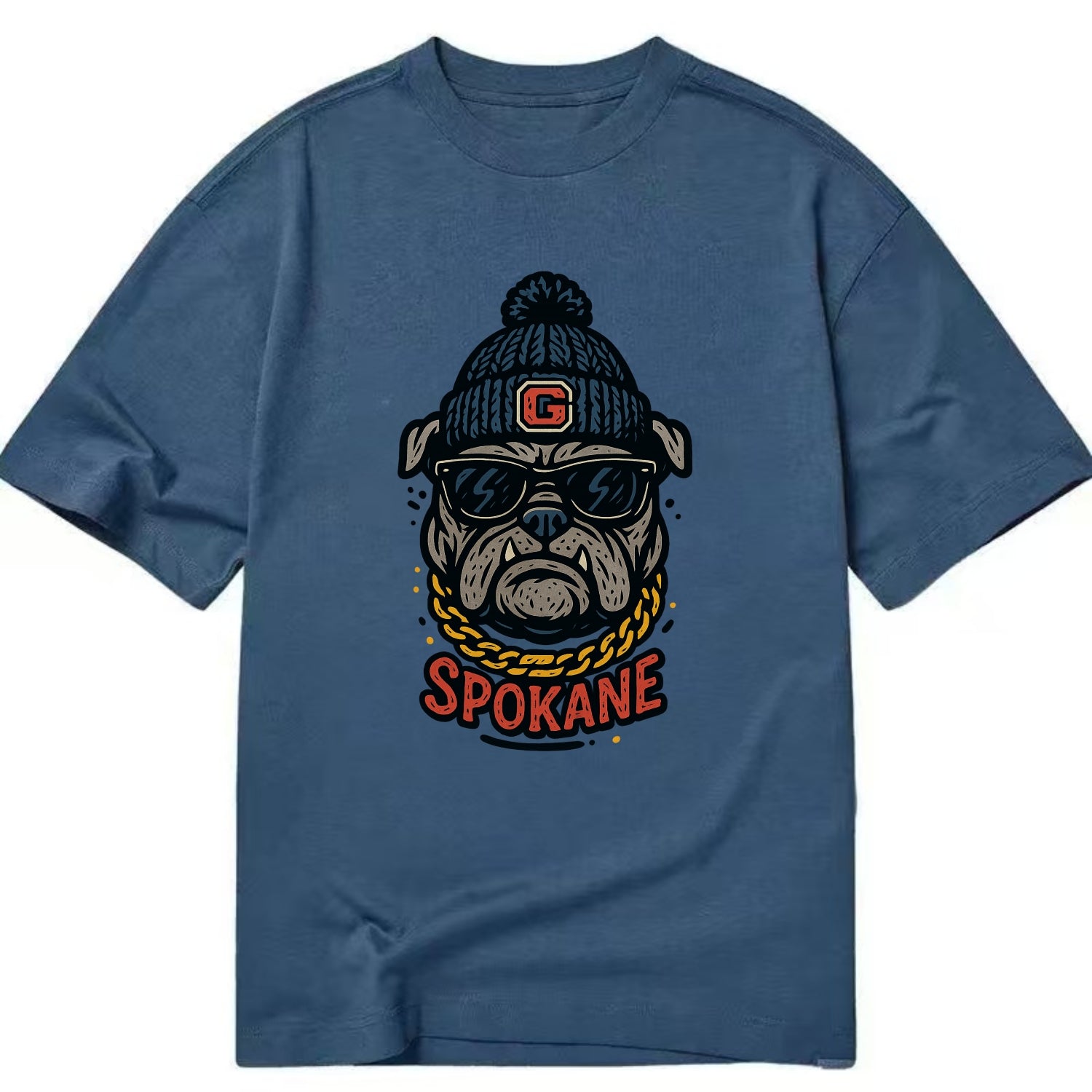 Spokane Bulldog wearing Gonzaga beanie with G patch - Classic T-shirt - Twilight Navy(Blue)
