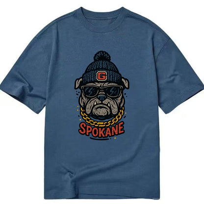 Spokane Bulldog wearing Gonzaga beanie with G patch - Classic T-shirt - Twilight Navy(Blue)