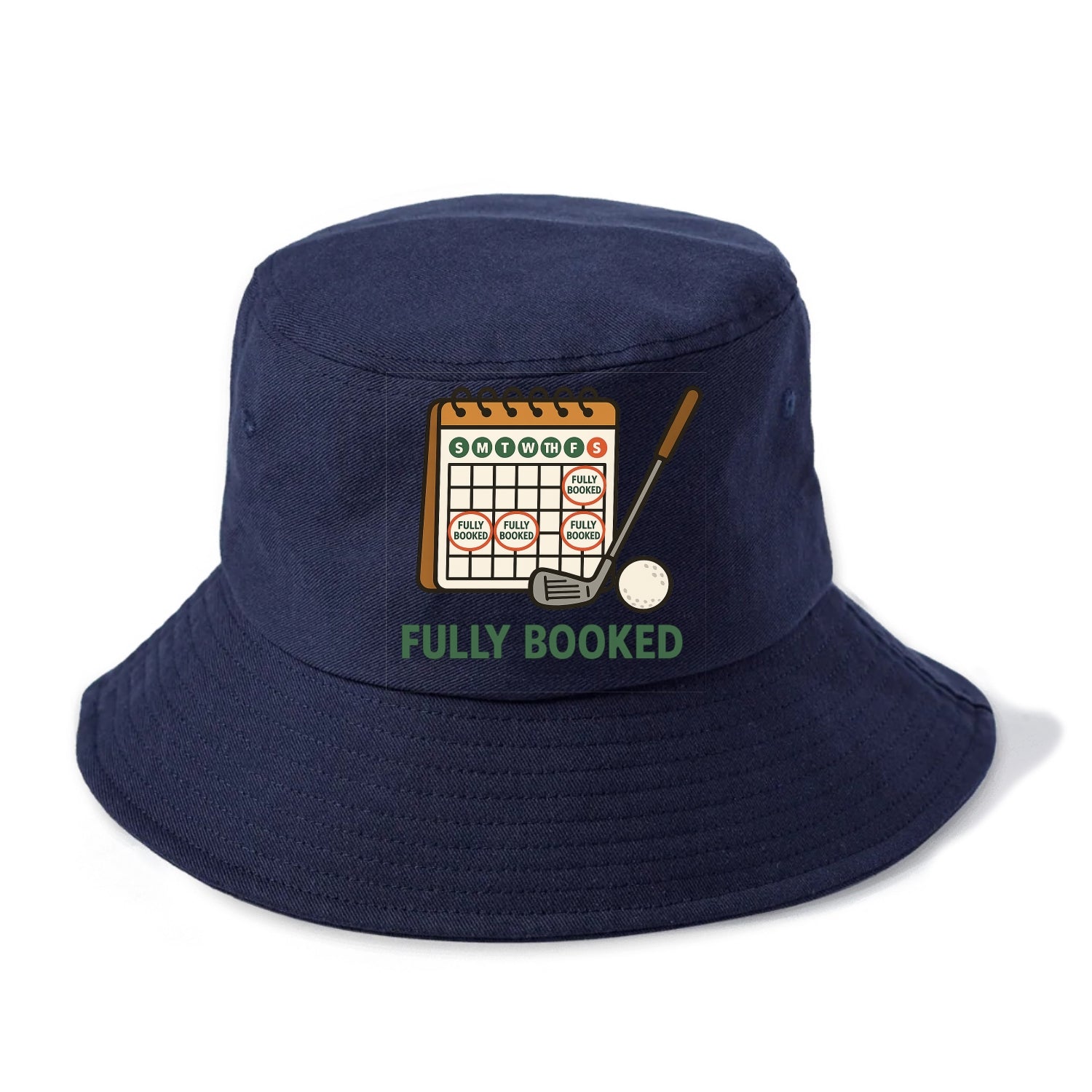 Calendar with every weekend marked for golf - "Fully Booked" - golf obsession - Bucket Hat - Twilight Navy(Blue)