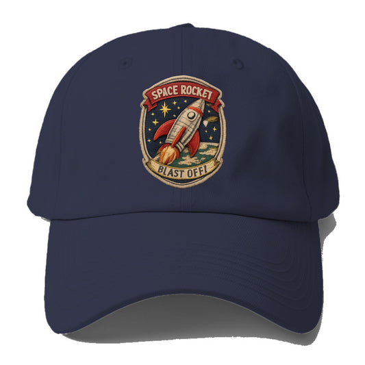 RETRO ROCKET - 1950s space rocket in silver and red , atomic age - Baseball Cap - Twilight Navy(Blue)