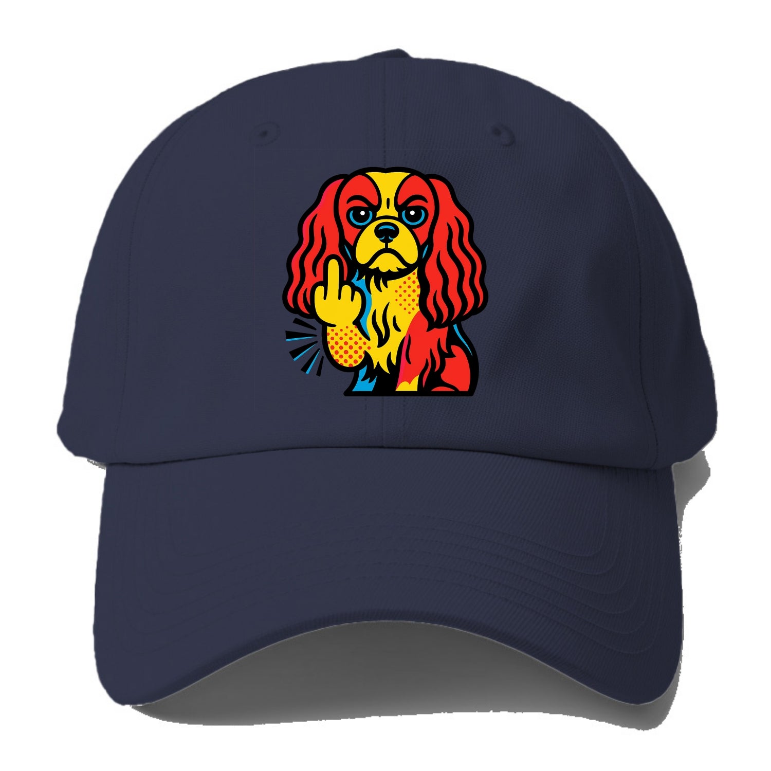 Cavalier King Charles Spaniel with long ears, regal paw giving finger - Baseball Cap - Twilight Navy(Blue)