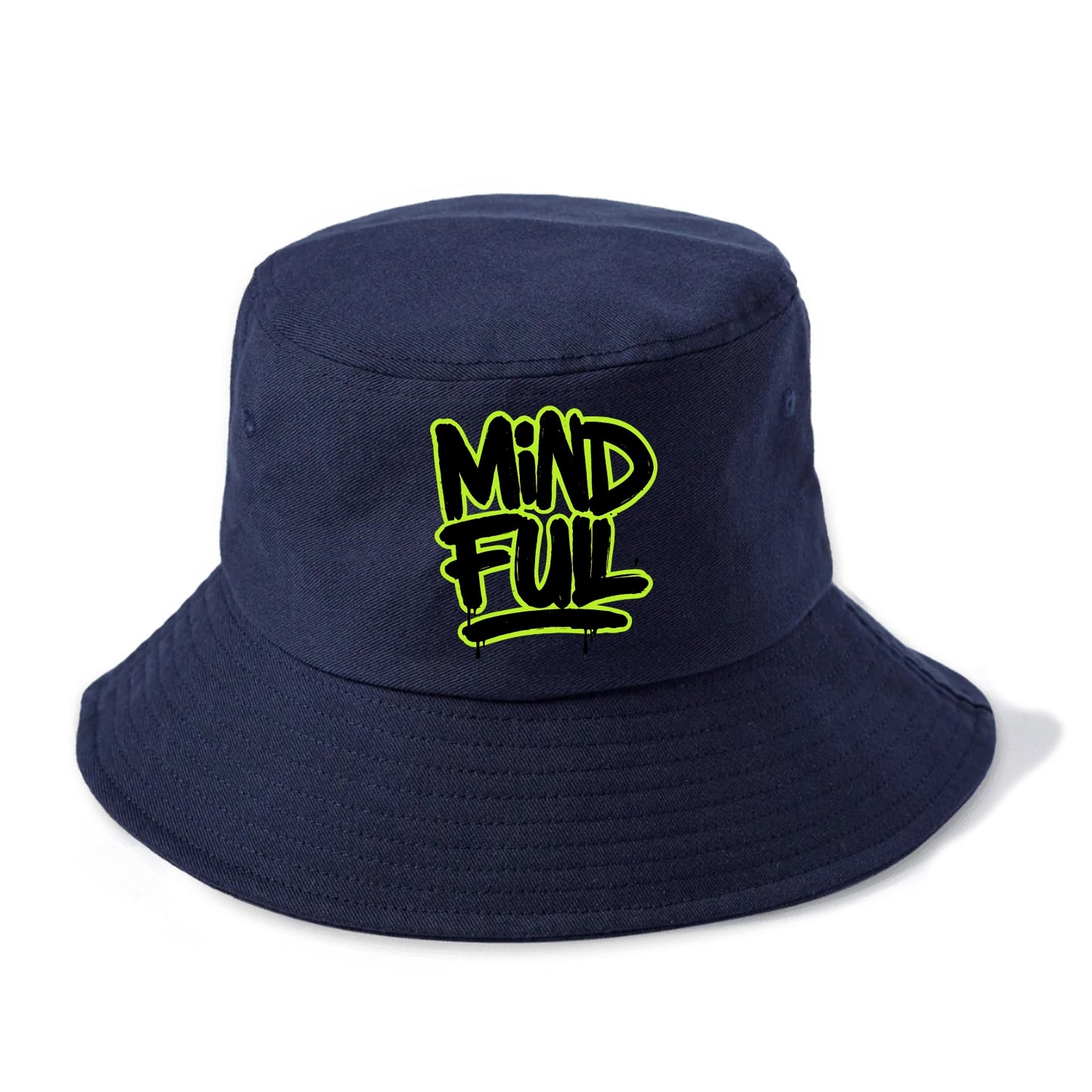 Bold typography design - "MINDFUL" - present awareness, conscious living - Bucket Hat - Twilight Navy(Blue)