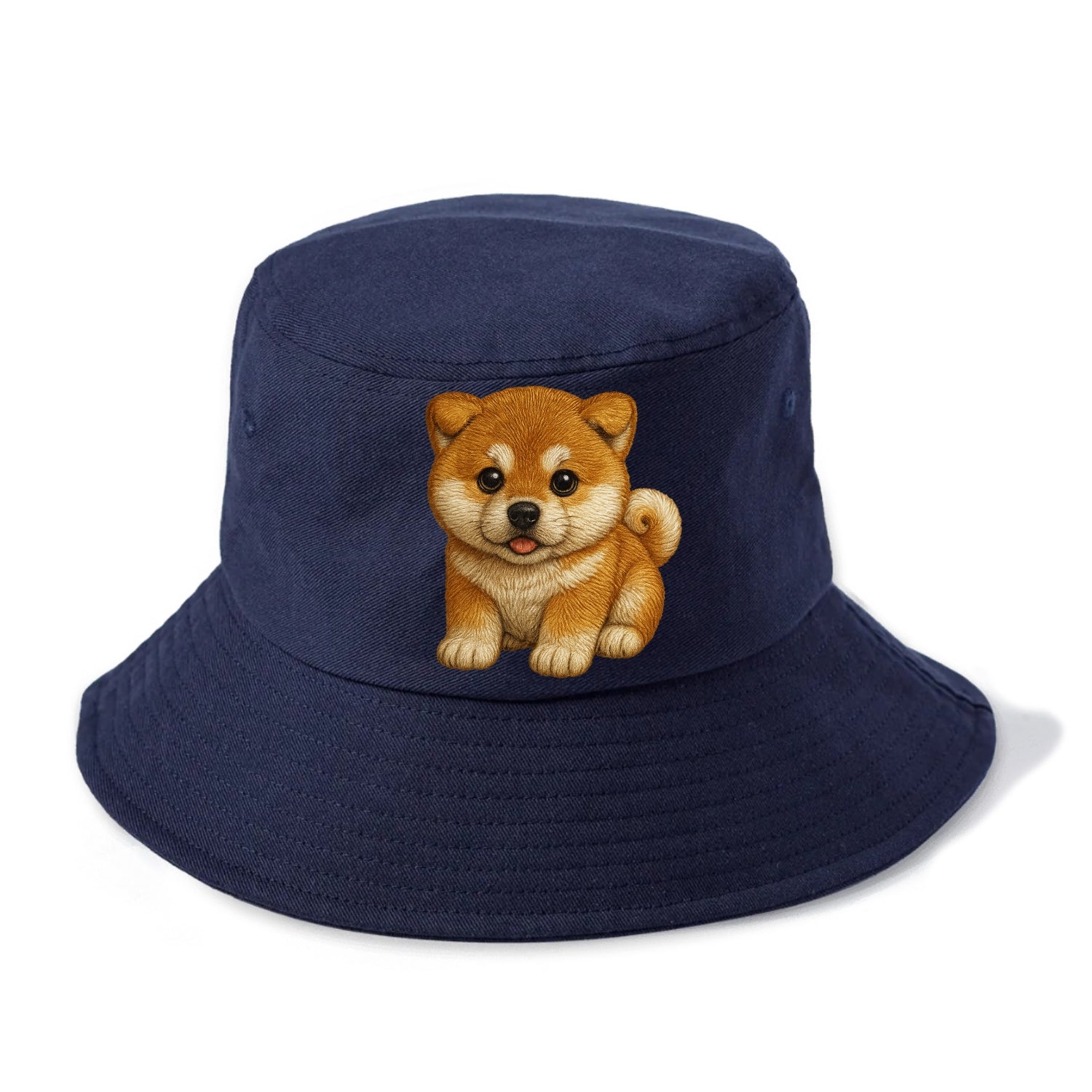 Baby Akita Puppy - fluffy bear-like, curled tail, dignified eyes, front-facing, - Bucket Hat - Twilight Navy(Blue)
