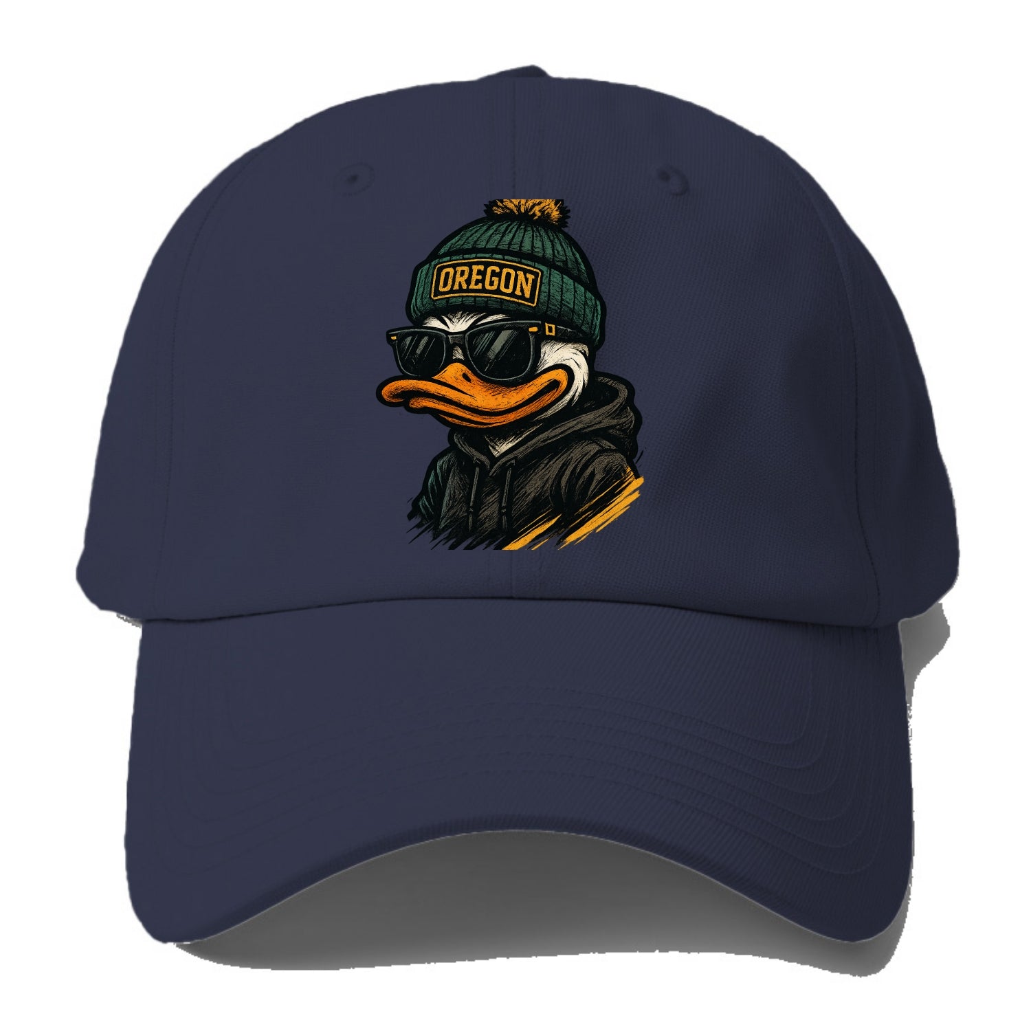 Eugene Duck wearing Oregon beanie with O patch - Baseball Cap For Big Heads - Twilight Navy(Blue)