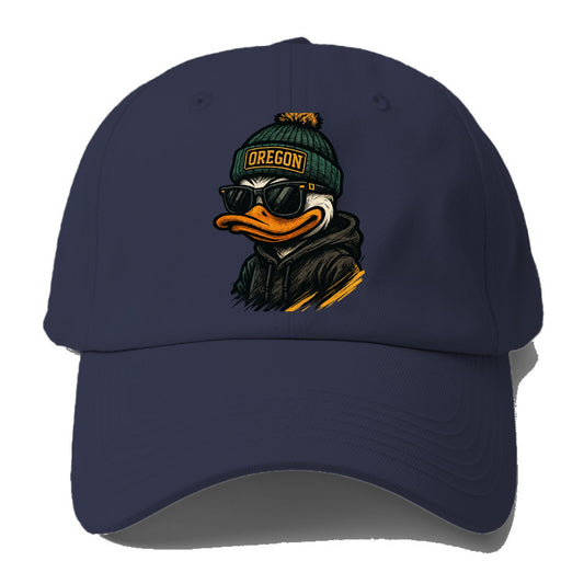 Eugene Duck wearing Oregon beanie with O patch - Baseball Cap For Big Heads - Twilight Navy(Blue)