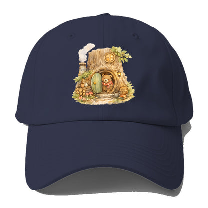 TREE HOME | Bear's home in hollow tree | Round door | Chimney smoke | Woodland - Baseball Cap - Twilight Navy(Blue)