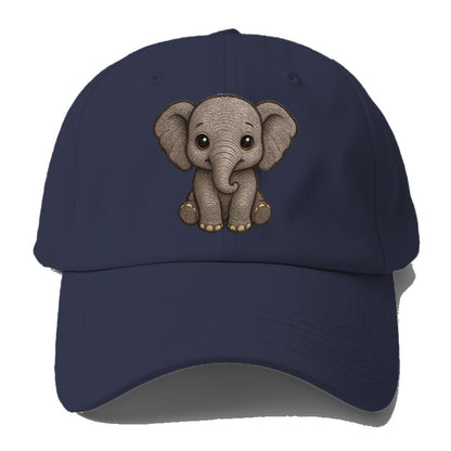 Baby Elephant - gray wrinkly, tiny trunk, large floppy ears, kind dark eyes, - Baseball Cap - Twilight Navy(Blue)