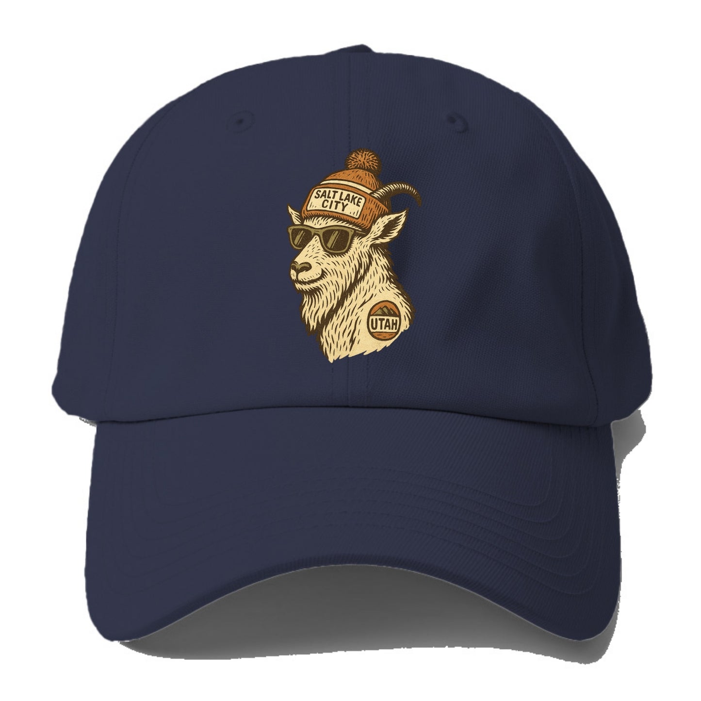 Utah Mountain Goat wearing Salt Lake City beanie with pom pom and - Baseball Cap For Big Heads - Twilight Navy(Blue)