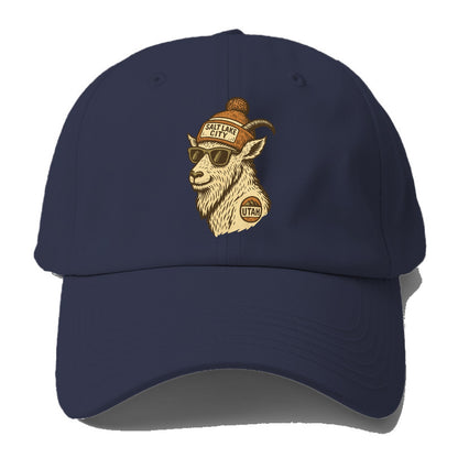 Utah Mountain Goat wearing Salt Lake City beanie with pom pom and - Baseball Cap For Big Heads - Twilight Navy(Blue)