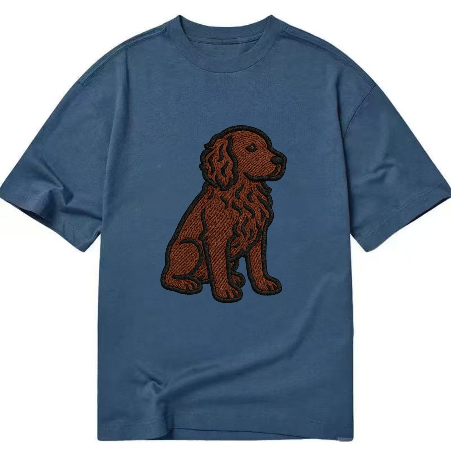 Boykin Spaniel - Rich chocolate brown wavy coat embroidered sitting pose - Classic T-shirt - Twilight Navy(Blue)