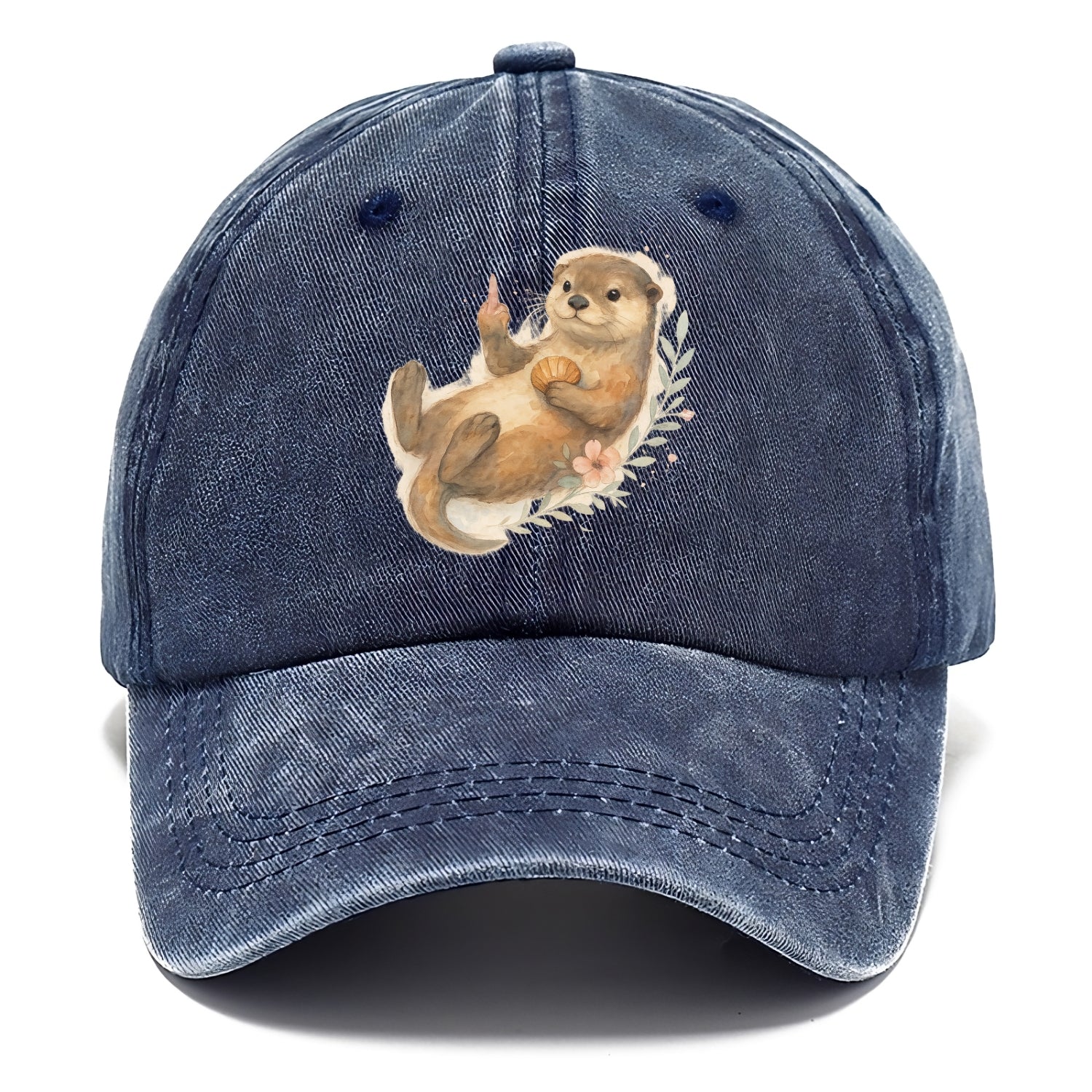 adorable otter floating on back, middle finger up while holding a shellfish - Classic Cap - Twilight Navy(Blue)