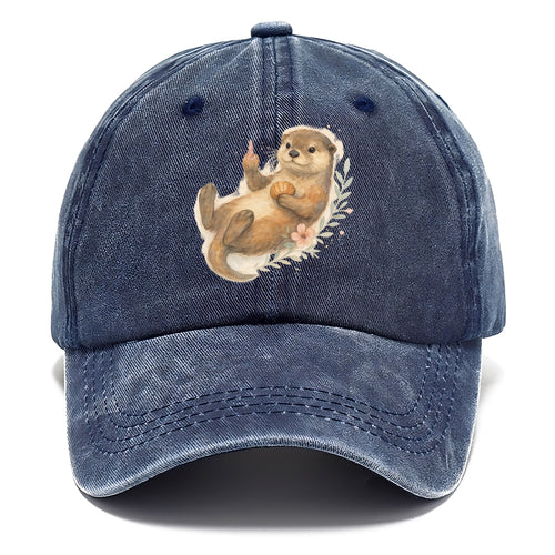 adorable otter floating on back, middle finger up while holding a shellfish - Classic Cap