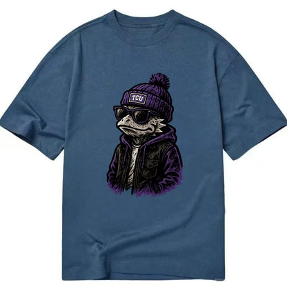 Fort Worth Frog wearing TCU beanie with horned patch - Classic T-shirt - Twilight Navy(Blue)