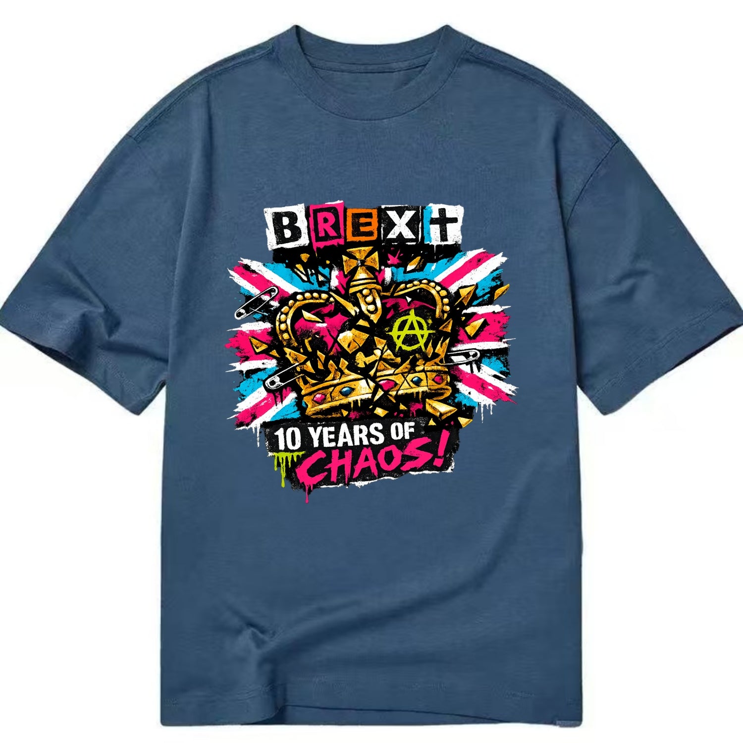 BROKEN CROWN | Shattered British crown | Gold fragments scattered | Power - Classic T-shirt - Twilight Navy(Blue)