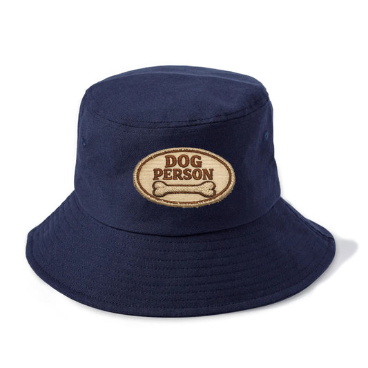 DOG PERSON - simple text with bone in brown , team dog - Bucket Hat - Twilight Navy(Blue)