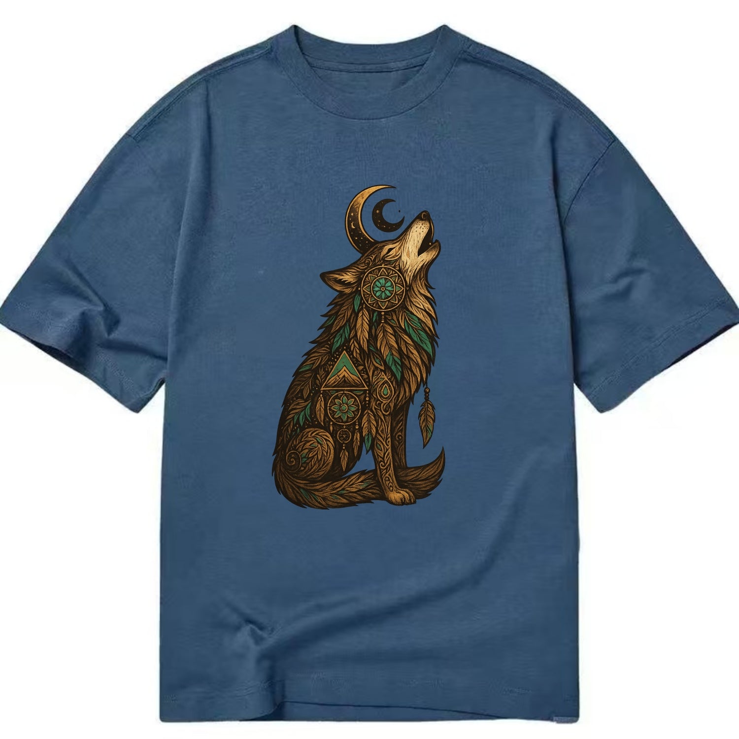 Celestial Moon Wolf  - Classic T-shirt - Twilight Navy(Blue)