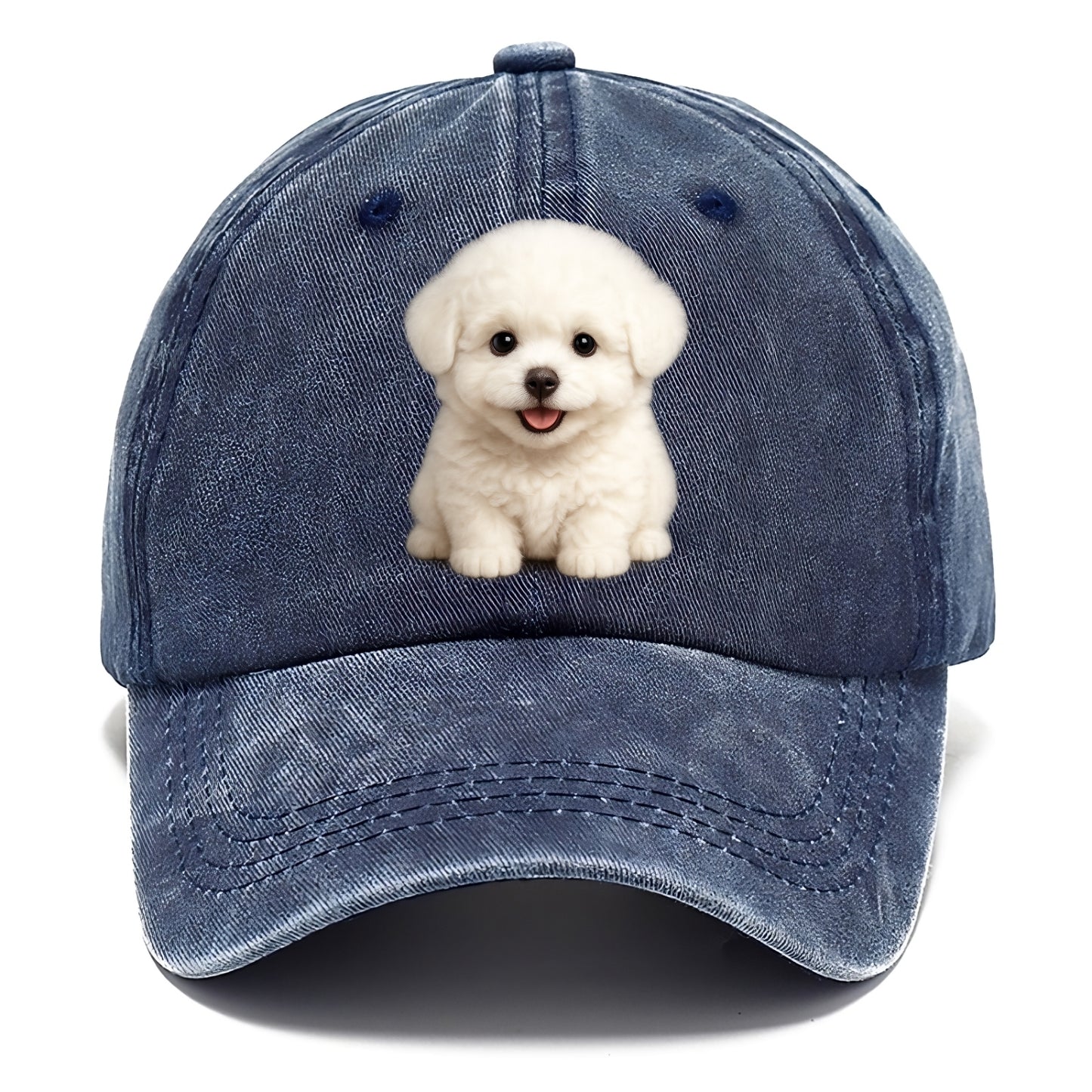 Baby Bichon Frise Puppy - white puffy cloud, dark eyes, happy expression, - Classic Cap - Twilight Navy(Blue)