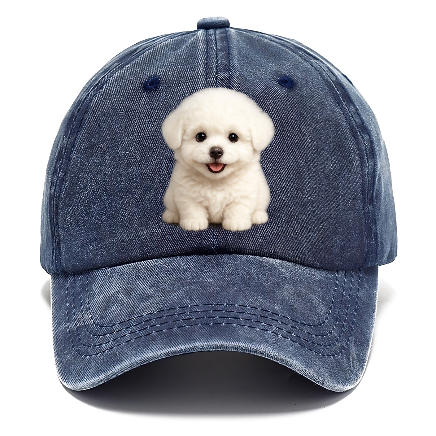 Baby Bichon Frise Puppy - white puffy cloud, dark eyes, happy expression, - Classic Cap - Twilight Navy(Blue)