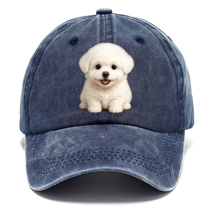 Baby Bichon Frise Puppy - white puffy cloud, dark eyes, happy expression, - Classic Cap - Twilight Navy(Blue)