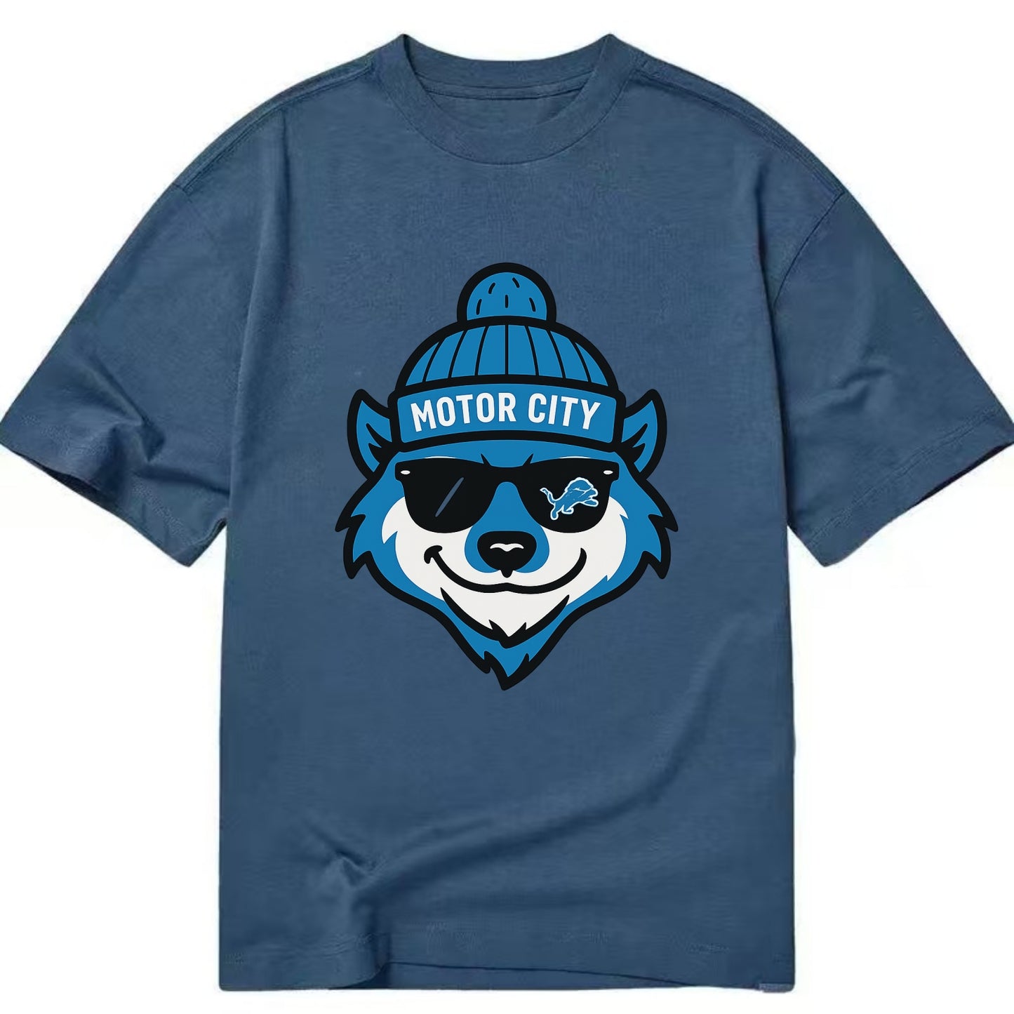 Motor City Wolverine wearing Lions beanie with gear patch and wayfarer sunglasses - Classic T-shirt - Twilight Navy(Blue)