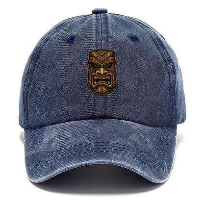 TIKI MASK - carved totem in brown and red , Polynesian - Classic Cap - Twilight Navy(Blue)