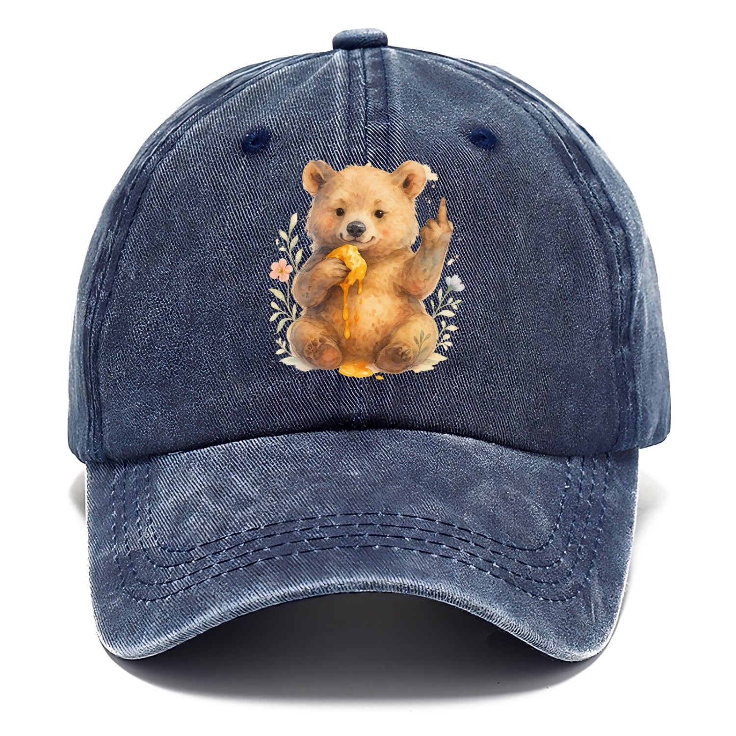 chubby bear cub eating dripping honey, sticky paw up with middle finger - Classic Cap - Twilight Navy(Blue)