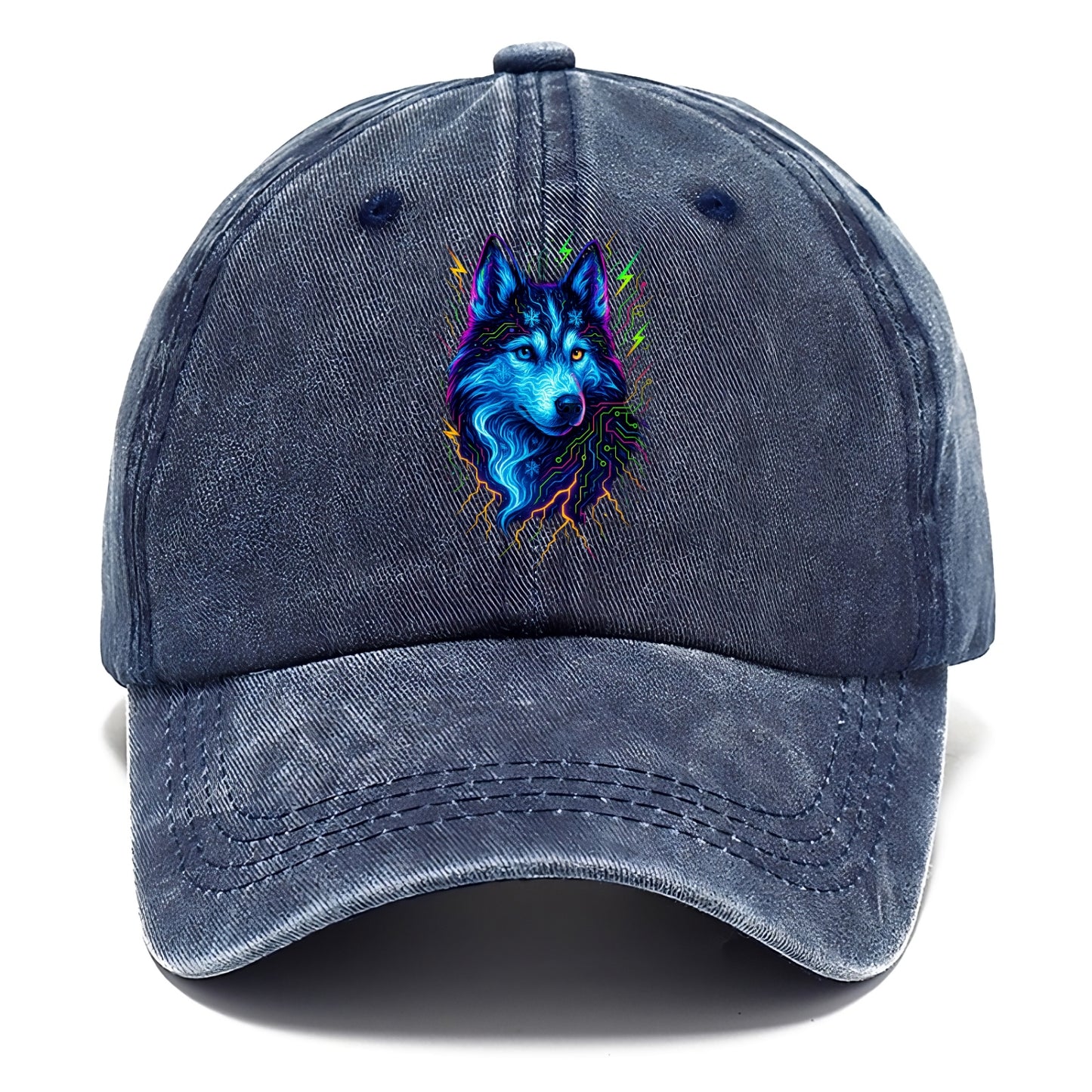 Siberian husky with ice-crystal flowing patterns, electric blue and white swirls, - Classic Cap - Twilight Navy(Blue)