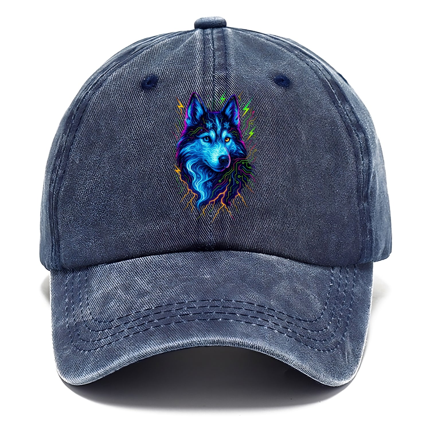 Siberian husky with ice-crystal flowing patterns, electric blue and white swirls, - Classic Cap - Twilight Navy(Blue)