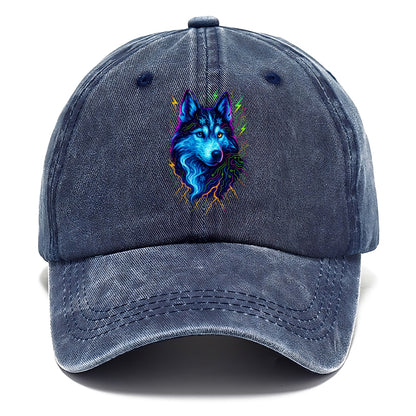 Siberian husky with ice-crystal flowing patterns, electric blue and white swirls, - Classic Cap - Twilight Navy(Blue)
