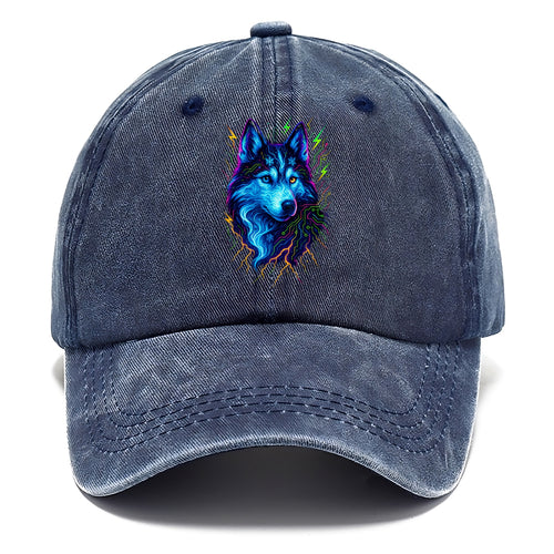 Siberian husky with ice-crystal flowing patterns, electric blue and white swirls, - Classic Cap