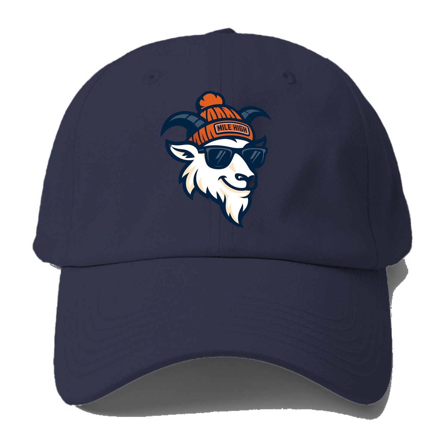 Denver Mountain Goat wearing Broncos beanie with Mile High patch and - Baseball Cap For Big Heads - Twilight Navy(Blue)