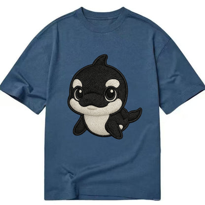 Baby Orca - black and white pattern, white eye patch, front-facing, curious and - Classic T-shirt - Twilight Navy(Blue)