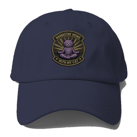 NAMASTAY HOME WITH MY CAT - yoga cat in purple , introvert cat - Baseball Cap For Big Heads - Twilight Navy(Blue)