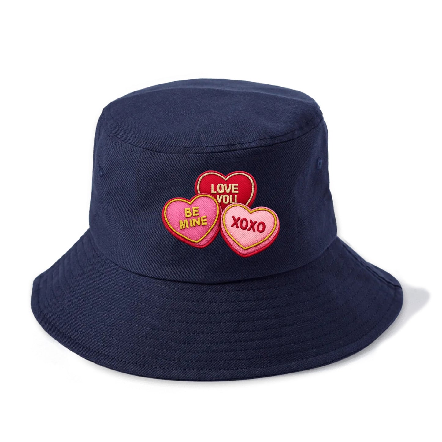 VALENTINES HEARTS - candy hearts in pink and red , love day - Bucket Hat - Twilight Navy(Blue)