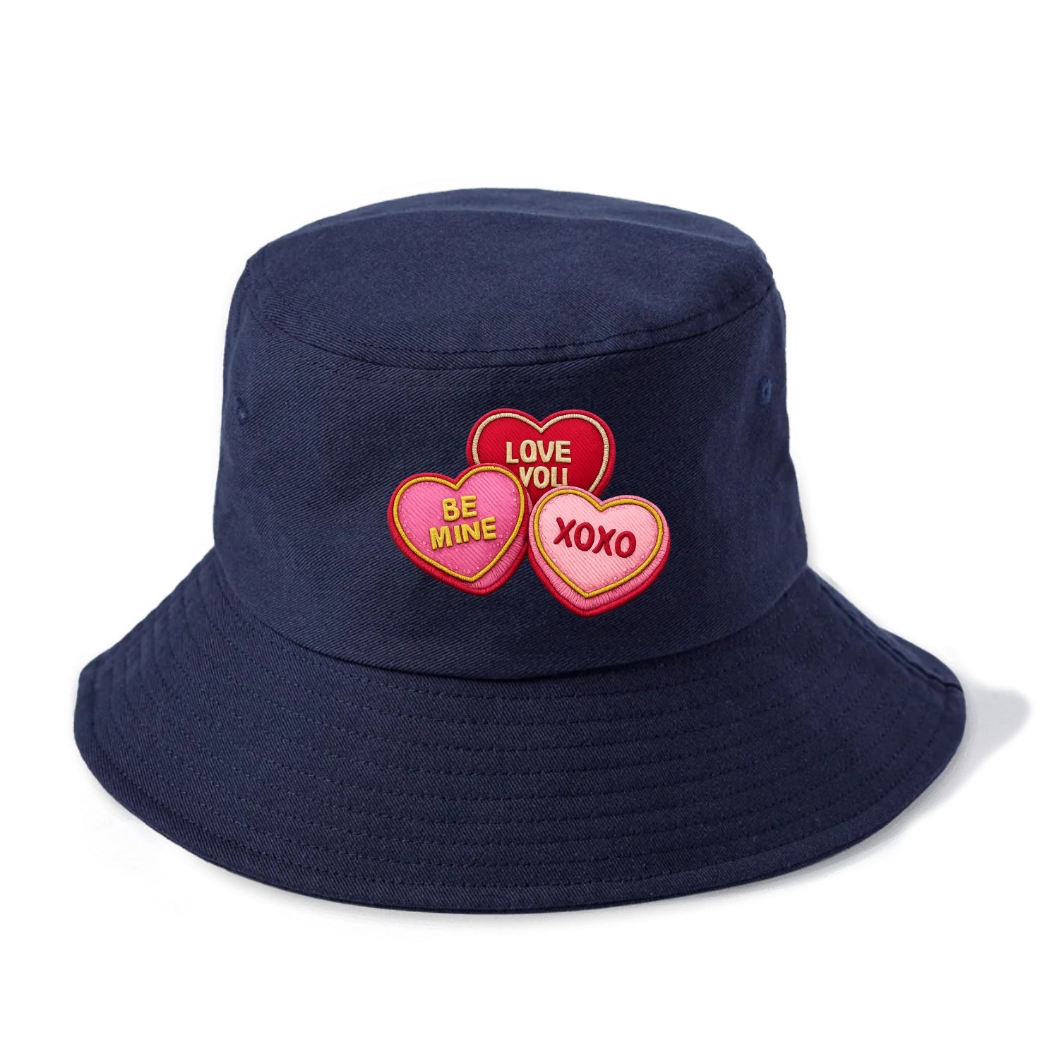 VALENTINES HEARTS - candy hearts in pink and red , love day - Bucket Hat - Twilight Navy(Blue)