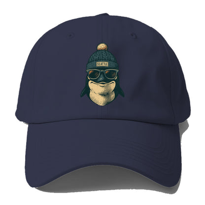 Washington Orca wearing Seattle beanie with pom pom and wayfarer - Baseball Cap For Big Heads - Twilight Navy(Blue)