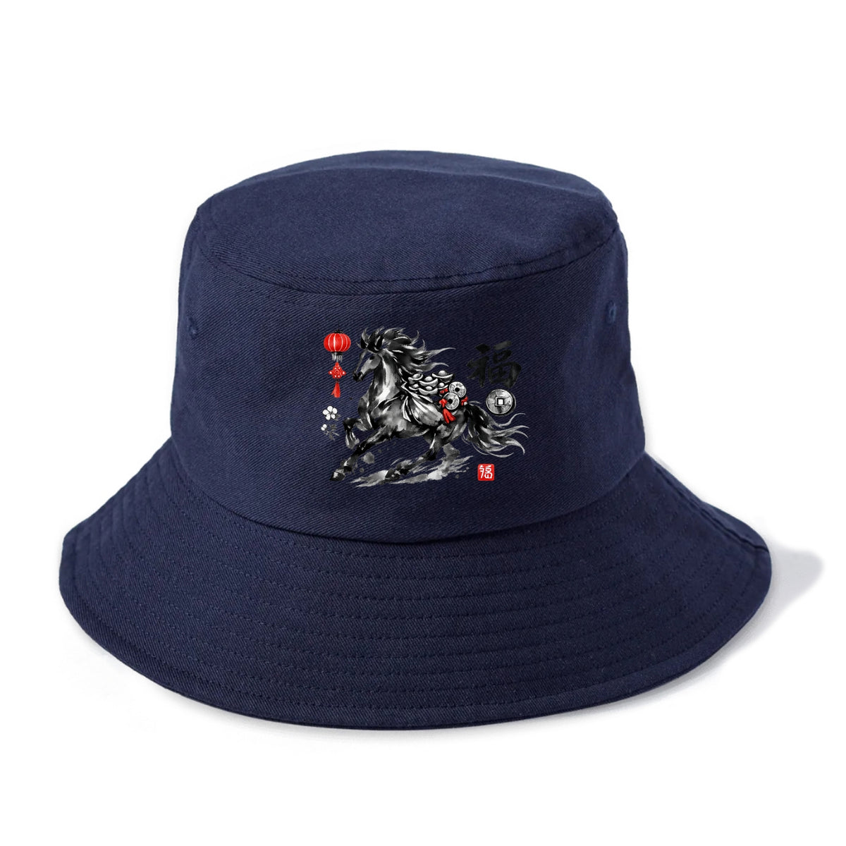 PROSPERITY HORSE | Horse carrying gold ingots and coins | Chinese knot decorations | - Bucket Hat - Twilight Navy(Blue)