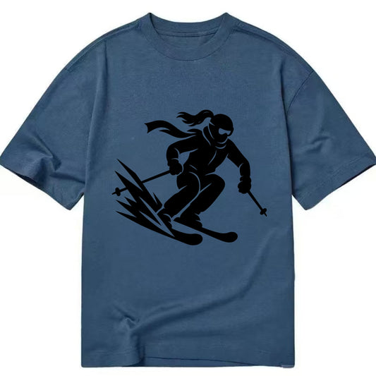 Skier carving down snowy slope - Classic T-shirt - Twilight Navy(Blue)